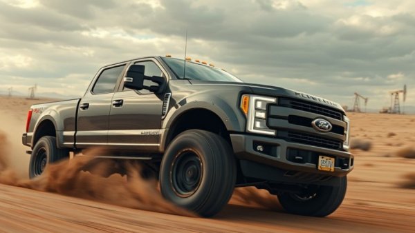 2027 Ford Super Duty with 35-Inch Tires driving off-road in desert.