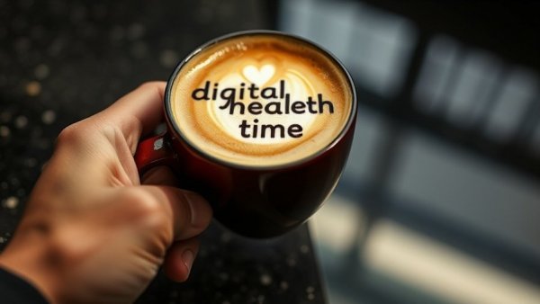 Coffee cup with digitalhealth branding, AI in healthcare UK.