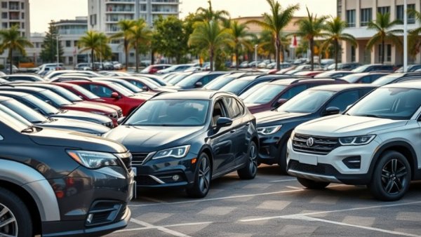 Used vehicle demand trends displayed with parked cars and graph.
