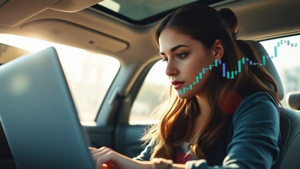 Transparency in consumer investor trust; woman engaging with financial data on laptop.