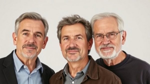 Three men standing together in a studio setting.