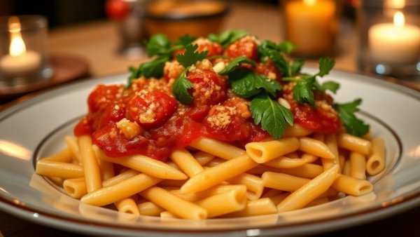 Rigatoni pasta dish at Italian restaurant in Mystic, CT.