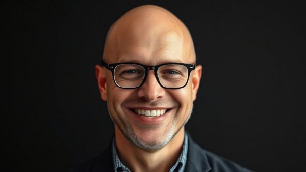 Confident bald man with glasses smiling, AI and Clinical Decision Support context.