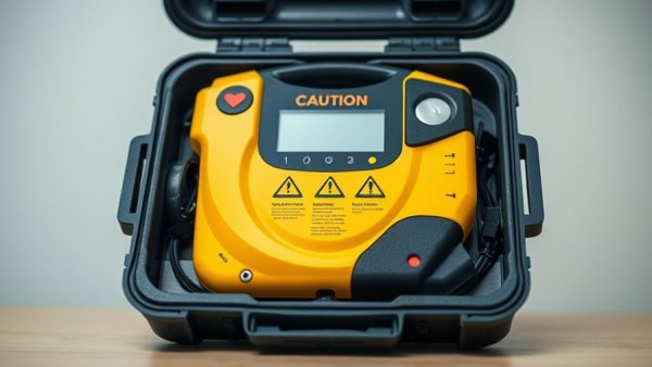 Defibrillator with caution sign highlighting healthcare supply chain vulnerabilities.