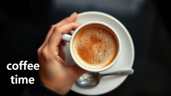 Cappuccino cup with digital health branding and a spoon on a saucer.