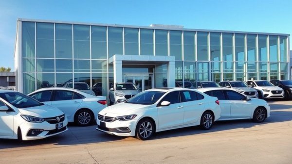 U.S. Automotive Retail Stability: row of white cars at dealership.