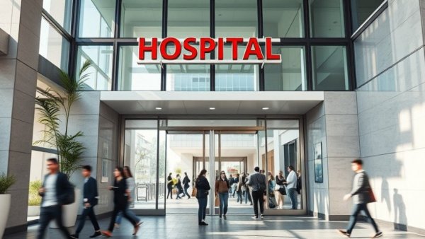 FDP digital scheduling tool concept at hospital entrance.