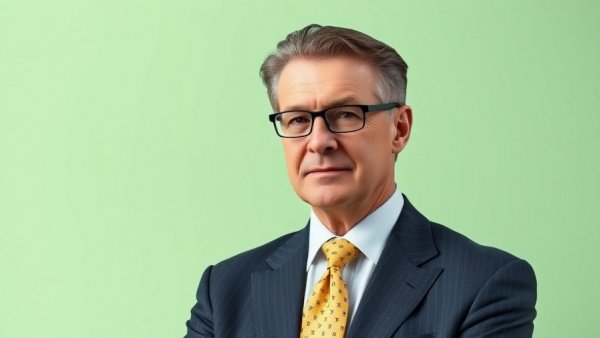 Professional businessman portrait with company logo and title