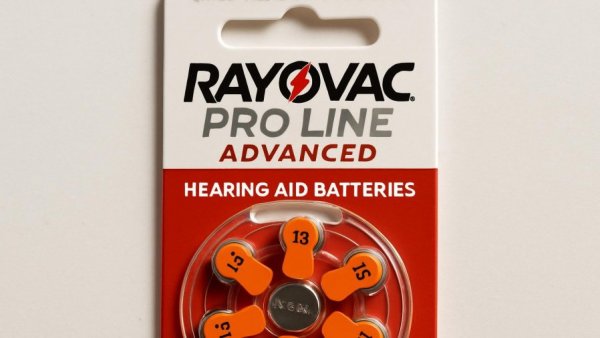 Rayovac hearing aid battery packaging with child-resistant design.