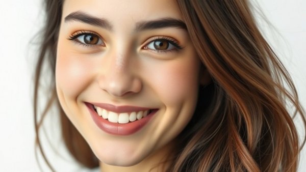 Young woman smiling, promoting personalized care.