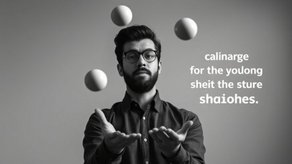 A juggler balancing balls with a motivational quote about leadership drift.