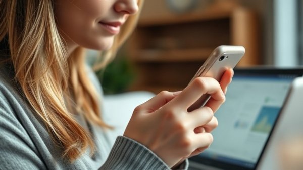 Woman using smartphone, representing mobile car buyers with focus on device.