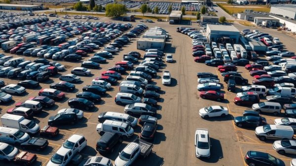 Aerial view of Canadian wholesale vehicle market trends with parked cars.
