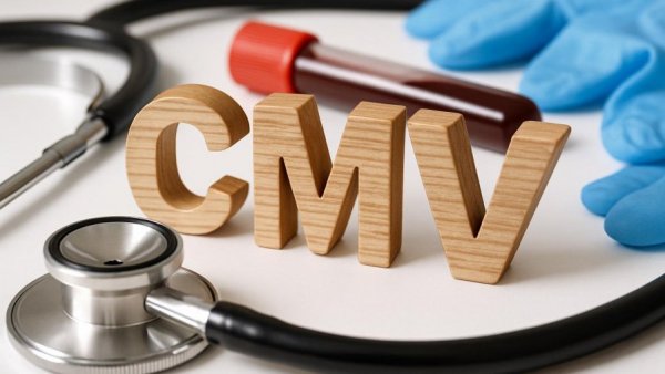 Universal cCMV screening concept with CMV letters and medical tools.