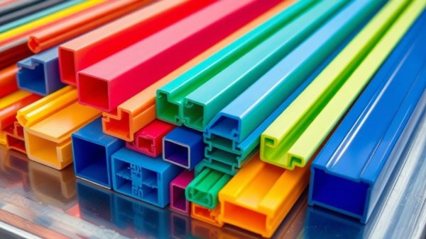 Colorful custom plastic extrusions arranged for electrical applications.