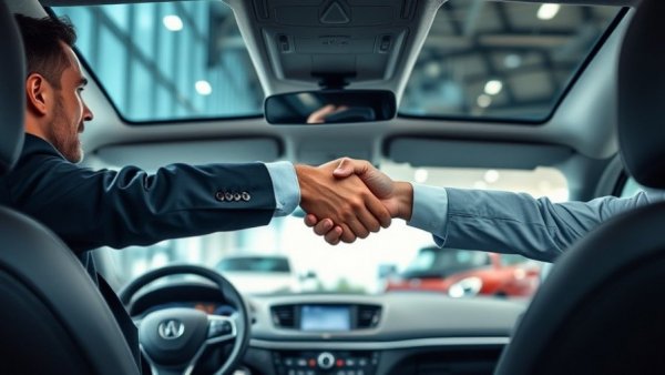 Generational Leadership in Automotive Retail handshake in car showroom.