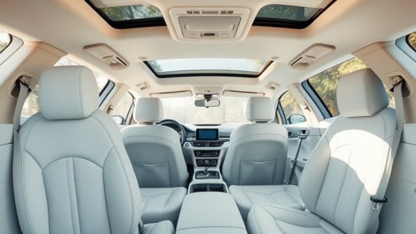 Car interior showcasing crash avoidance safety standards with emphasis on luxury and safety.
