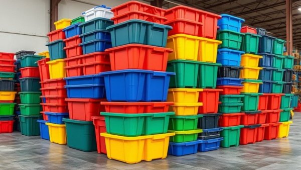 Colorful plastic containers showing benefits of injection molding.