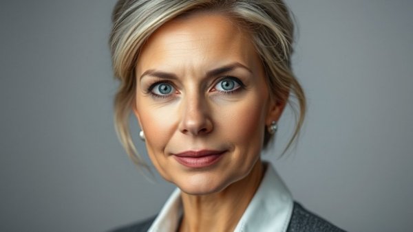 Professional portrait of a middle-aged woman, fast AI implementation NHS context.