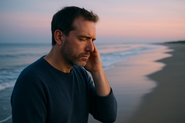 calming tinnitus auris journey, introspective expression, exploring sounds, photorealistic, serene beach at dawn, highly detailed, gentle waves lapping at the shore, high definition, soft blues and pinks, first light casting long shadows, shot with a telephoto lens.