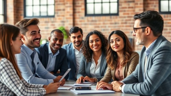 Professionals discussing Founder-Led Sales Strategy in modern meeting room.