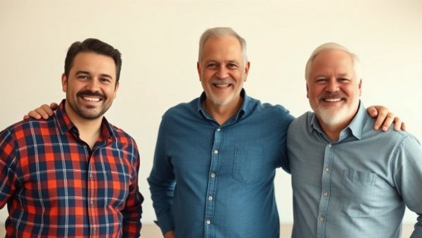 Three men standing indoors, related to automotive body repair.