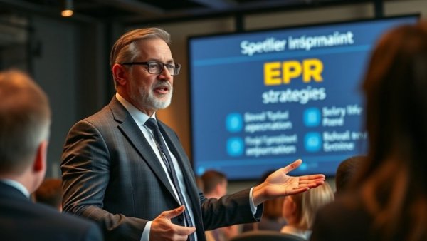 Professional discussing optimizing shared EPR at conference.