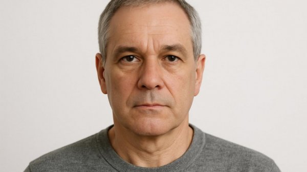 Portrait of mature man for hearing loss treatment concept.