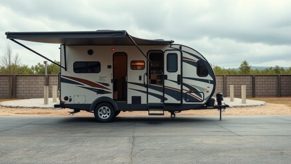 Off-grid RV with pull-out kitchen setup, ideal for camping without a generator.