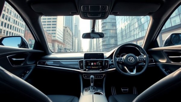 Modern car interior with advanced technology; ties to earliest U.S. auto dealers.