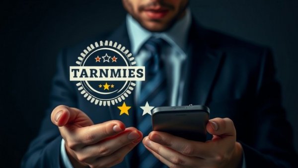 Businessman presenting digital star ratings for consumer reviews.