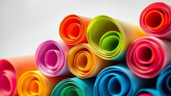 Vividly colored paper rolls in a spiral pattern.