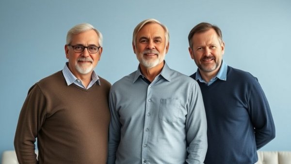 Leadership in Automotive Industry: Three men standing together indoors.