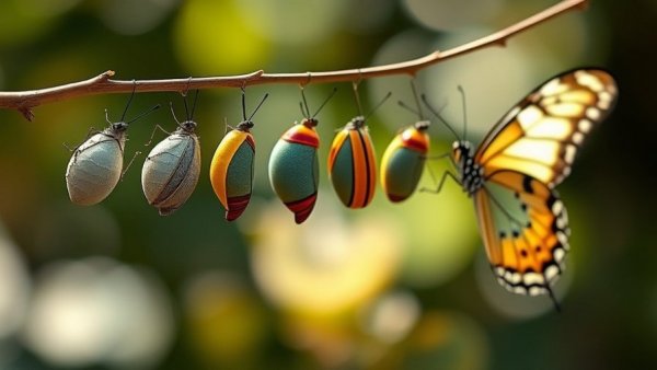 Butterfly life cycle stages on a branch; talent pipelines in auto sales metaphor.