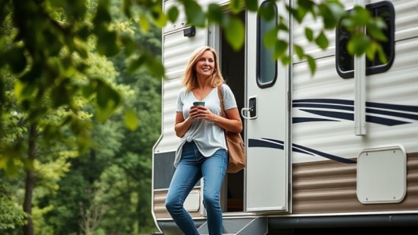 Woman enjoying morning on travel trailer steps, Pop-Up Camper vs Travel Trailer