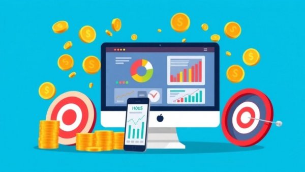 Digital advertising concept with financial impact visuals in flat design.