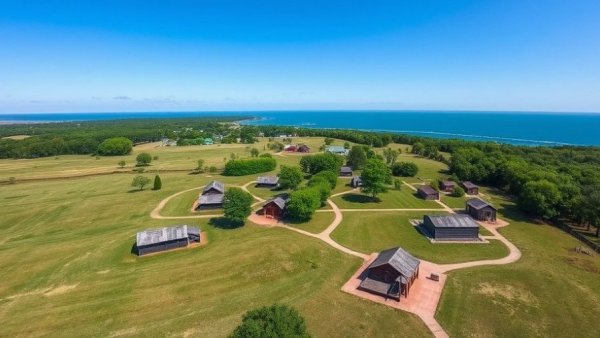 Scenic aerial view of Fort Griswold Battlefield State Park with bay
