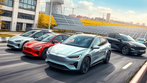 Collage of affordable electric vehicles in urban and natural settings.