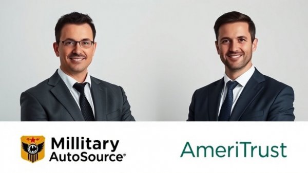 Military AutoSource and AmeriTrust logos with business portraits.