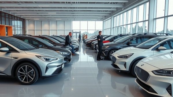 Car showroom showcasing a variety of vehicles, capturing stable market.