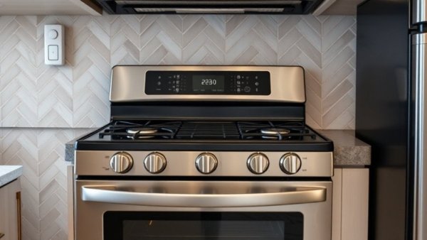 Modern RV stove and oven, best RV appliances, stylish backsplash.