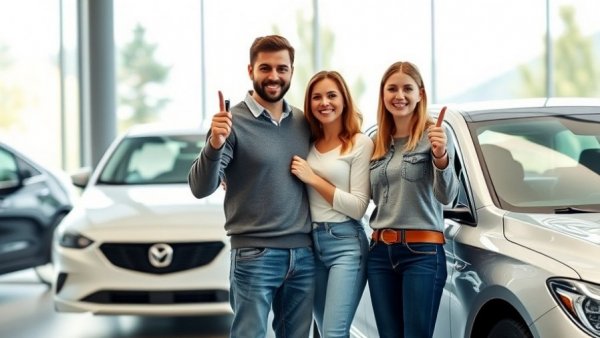 Happy car buyers at dealership, car buyers rewriting the auto market.