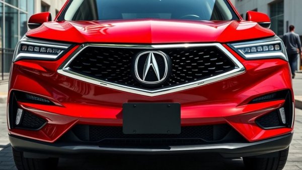 Sleek red Acura SUV front design in urban setting