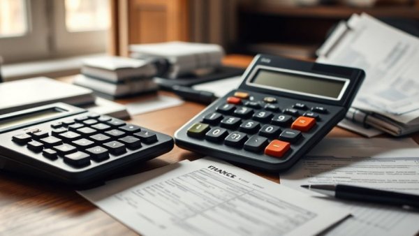 Calculator and documents used for extended car loans on a desk