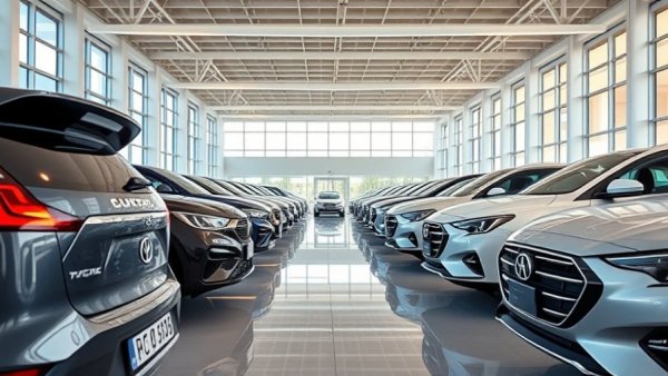 Modern cars in a well-lit showroom for scaling vehicle acquisition.