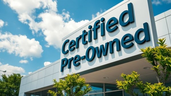 Certified Pre-Owned dealership sign with trees and sky backdrop