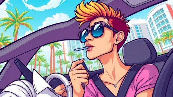 Ignition interlock device in use in a colorful cartoon setting