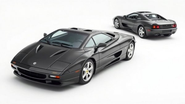 Sleek 2000-01 Qvale Mangusta in dual views on white background.