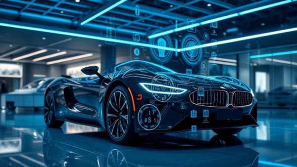 AI technology overlay on a car in a showroom