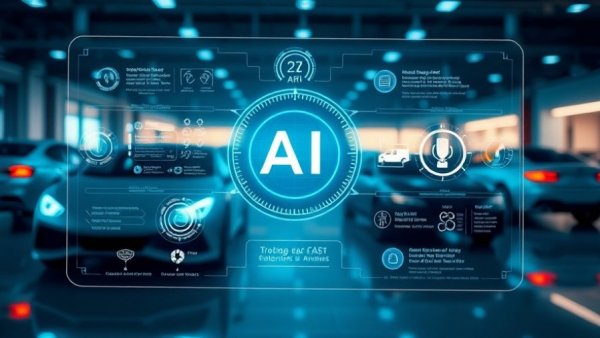 Futuristic AI interface in automotive retail environment